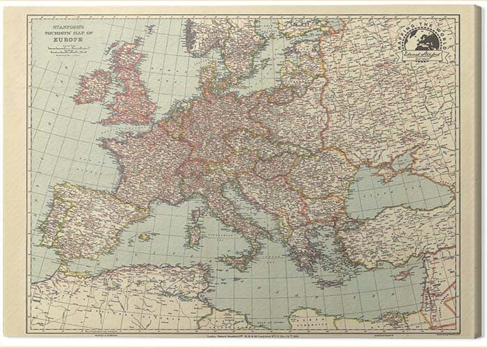 Stanfords Tourists - Map of Europe Canvas-taulu, Kuva | Seinäkoristeet |  Europosters
