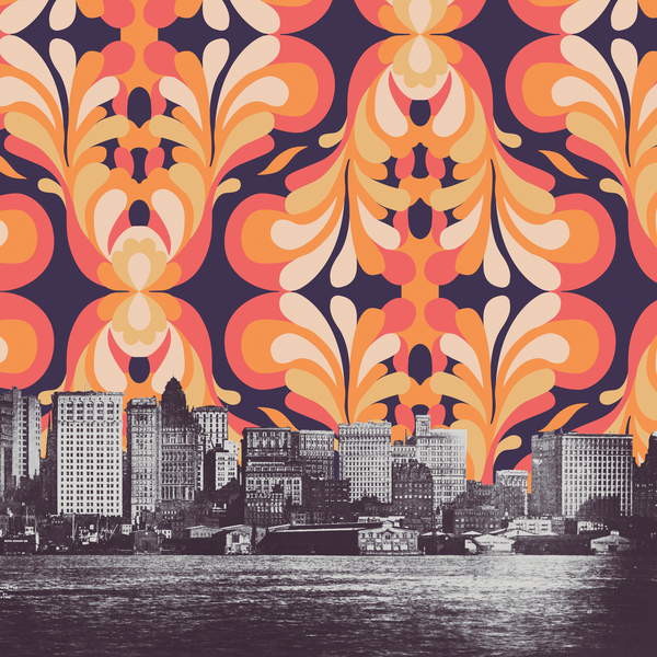 Sticker Colorful sky above New York