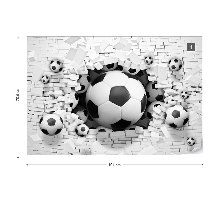 Papel de parede 3D Footballs Bursting Through Brick Wall