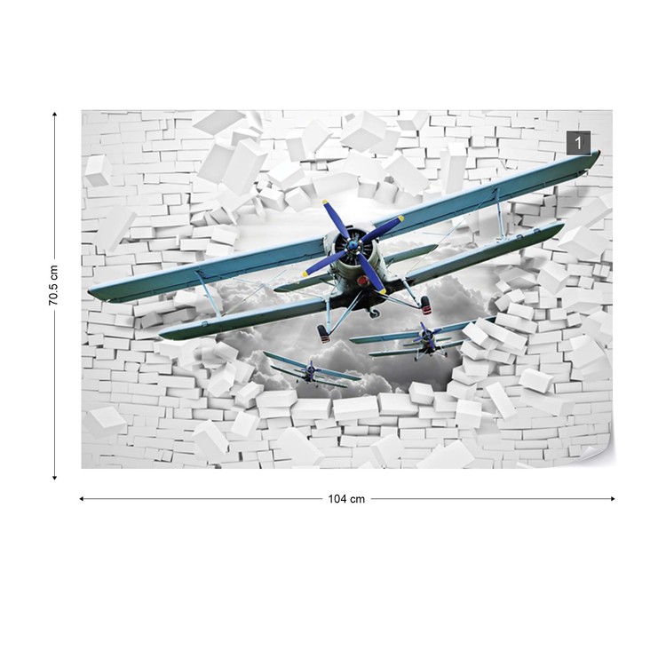 Papel de parede 3D Plane Bursting Through Brick Wall