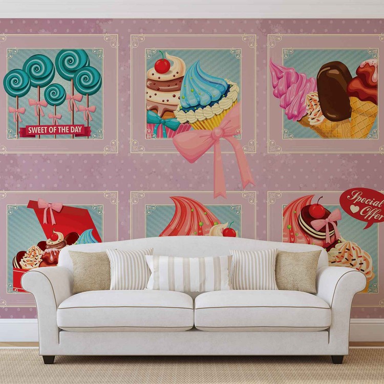Papel de parede Cupcakes Pink Retro