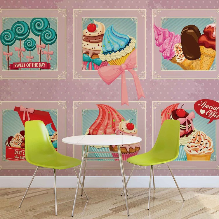 Papel de parede Cupcakes Pink Retro