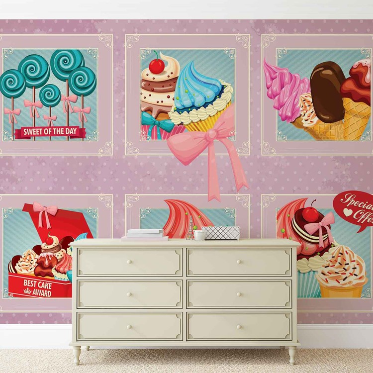 Papel de parede Cupcakes Pink Retro