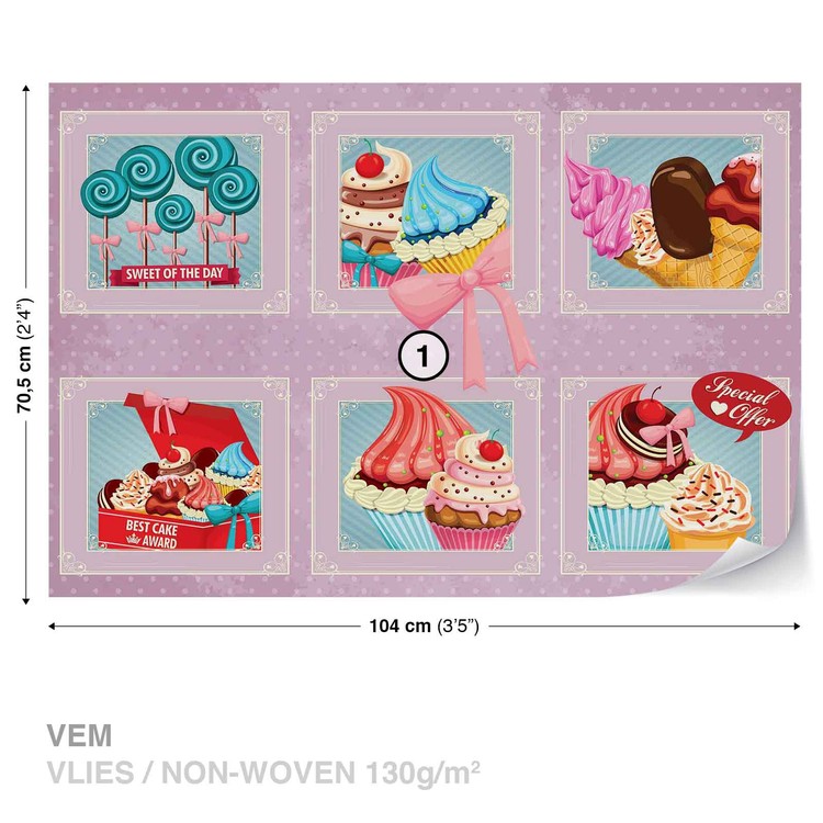 Papel de parede Cupcakes Pink Retro