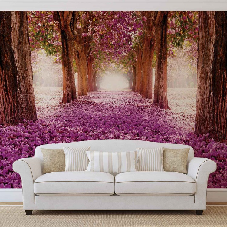 Papel de parede Flowers Tree Path Pink