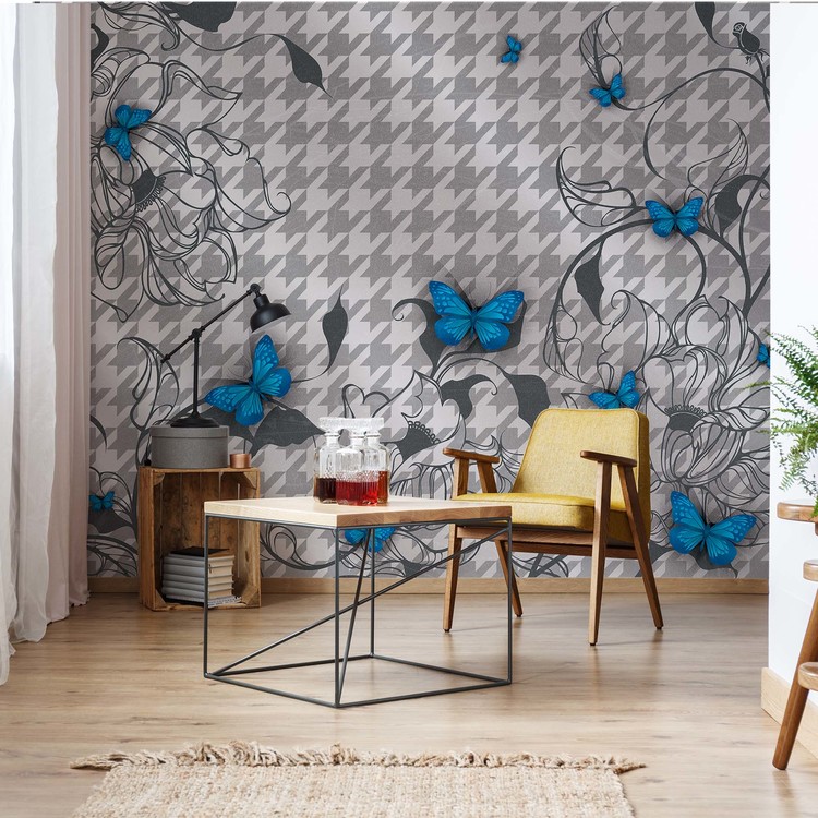Papel de parede Modern Blue Butterflies Design