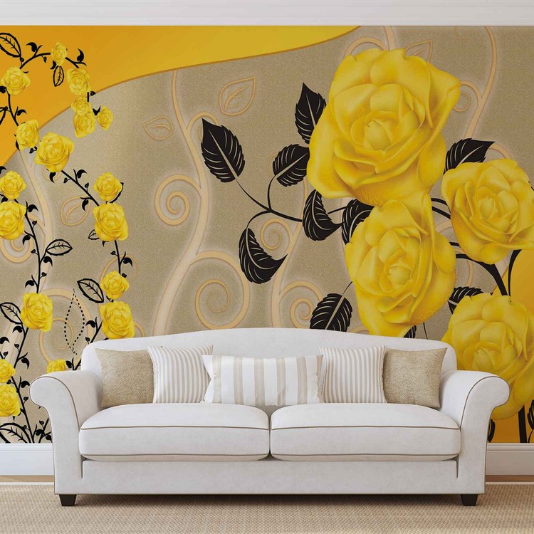 Papel de parede Roses Yellow Flowers Abstract