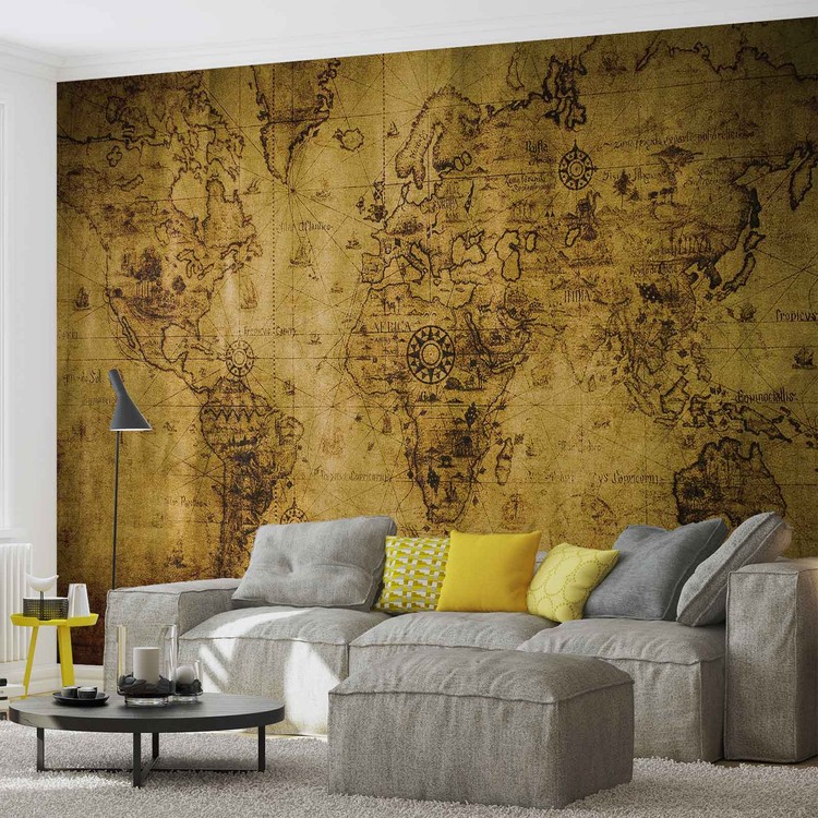 Papel de parede Sepia World Map Vintage