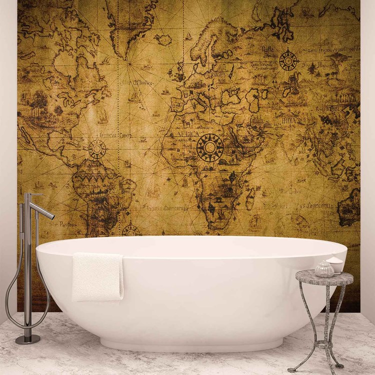 Papel de parede Sepia World Map Vintage