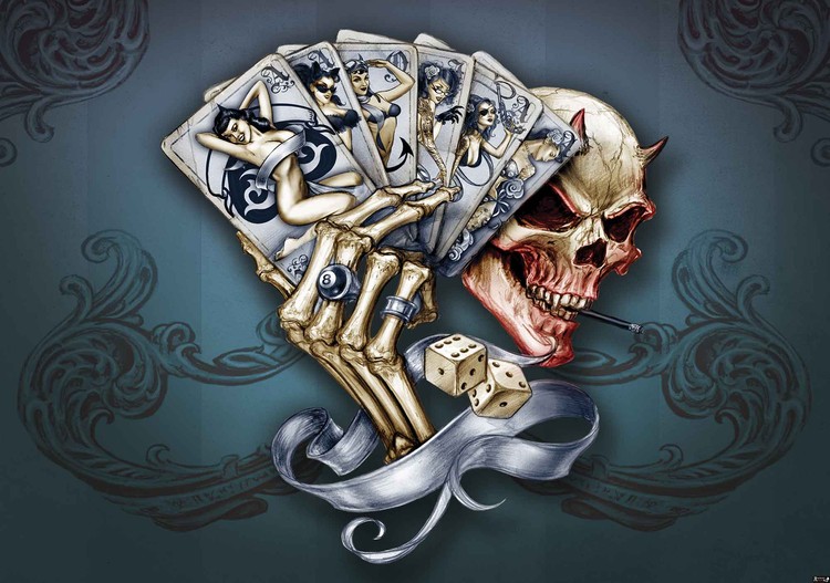 Papel de parede Skull Dice Cards