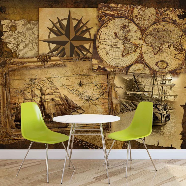 Papel de parede Vintage Ships and Maps