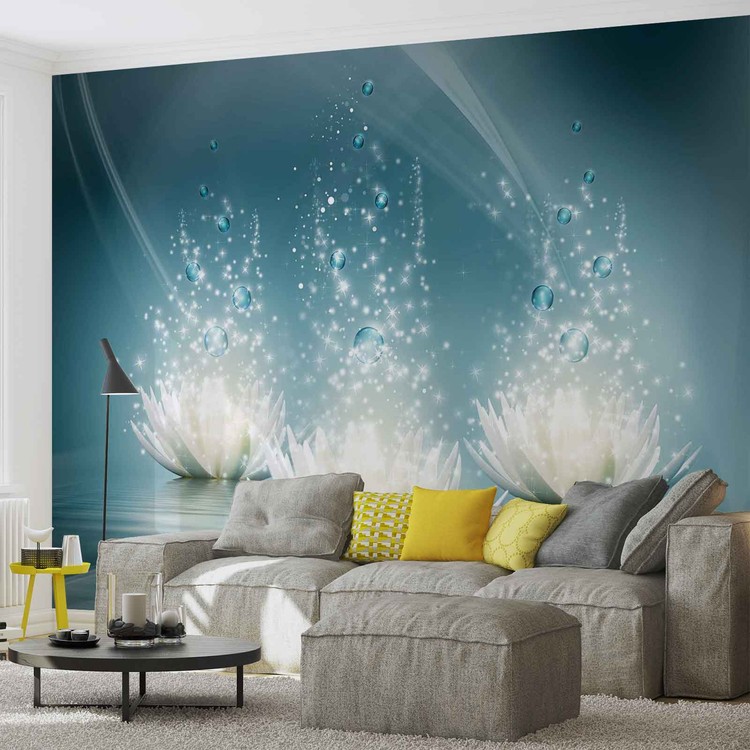 Papel de parede White Lotus Flowers Drops