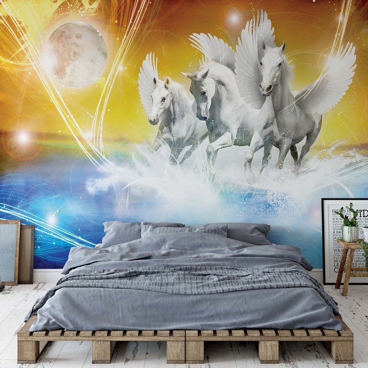 Papel de parede Winged Horses Pegasus Yellow And Blue