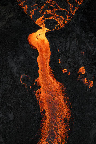 Αυτοκόλλητο Drone image looking down on a lava river, Iceland