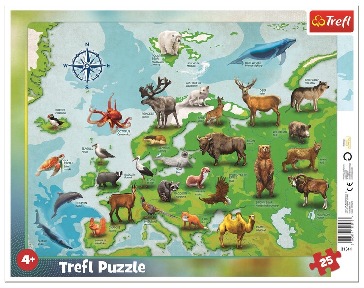 Puzzle Europe Map with Animals (EN/PL)