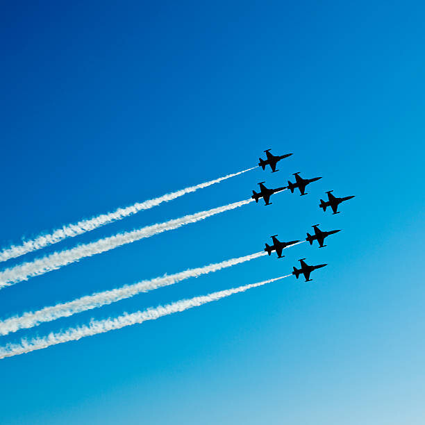 Poster Fighter planes in airshow on blue sky