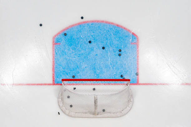 Poster Hockey Net with Pucks from Above