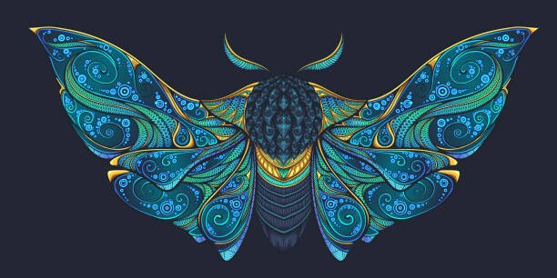 Tapet Abstract mystical Moth in psychedelic design.
