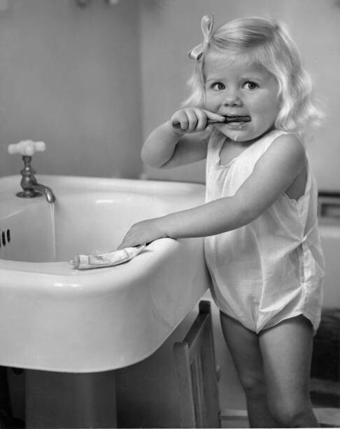 Sticker Girl Brushing Teeth