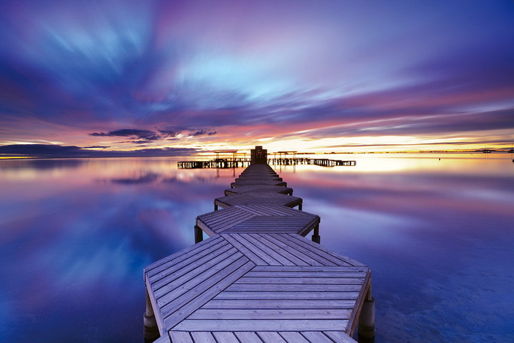 Glass Art Wooden Landing Jetty - in the Morning