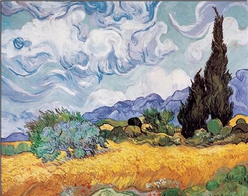 A Wheatfield with Cypresses, 1889 Art Print