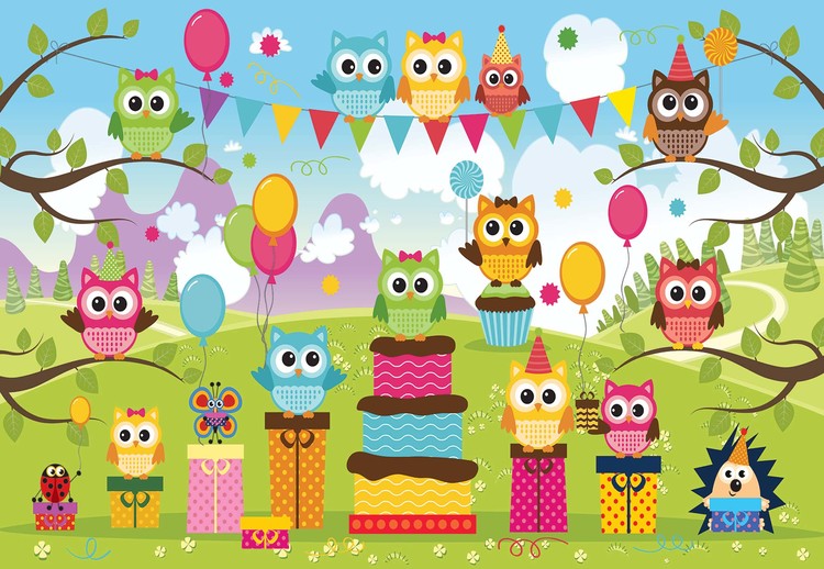 Cartoon Owl Party Wall Mural | Buy online at Europosters