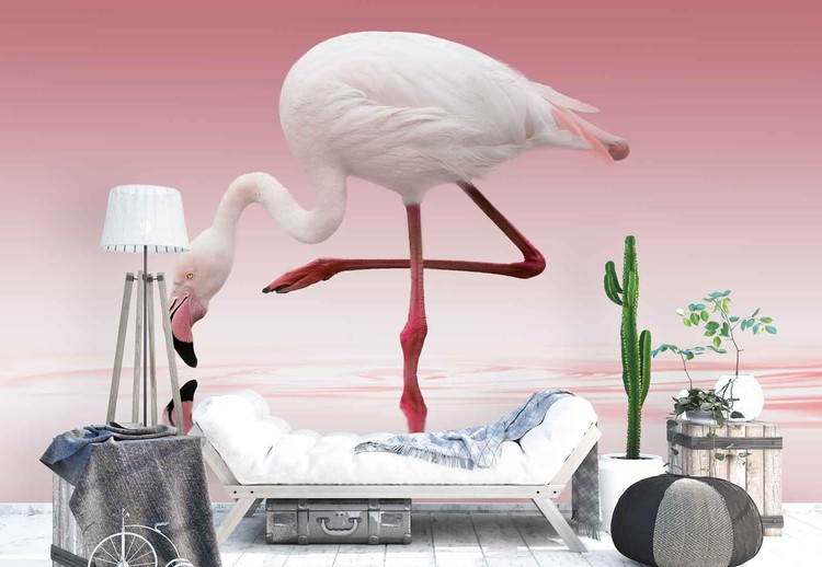 Three Flamingos Wall Mural Wallpaper WS-42760 Three Flamingos Wall Mural Wallpaper WS-42760