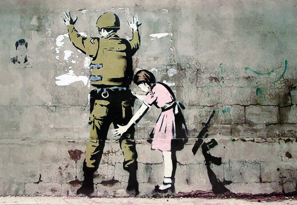 Juliste Banksy street art - Graffiti Soldier and girl