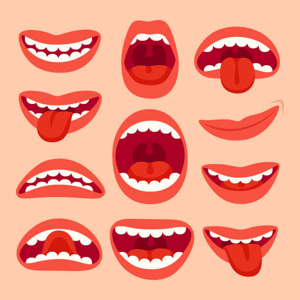 Juliste Cartoon mouth elements collection. Show tongue,