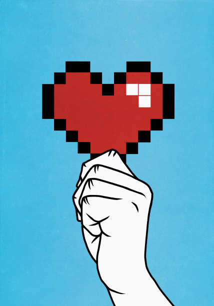 Juliste Close up hand holding pixelated heart