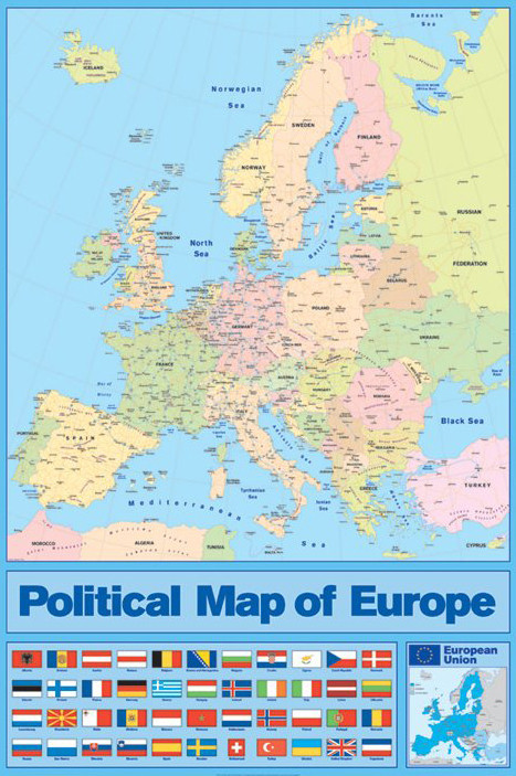 Euroopan poliittinen kartta Juliste, Poster | Tilaa netistä Europosters