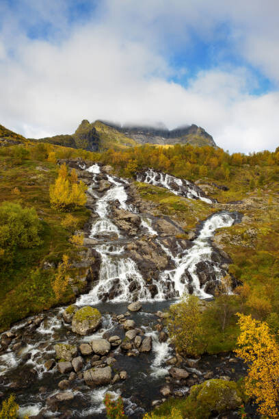 Juliste Lofoten waterfall on Moskenesoya, Lofoten, Norway