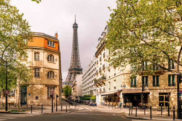 Juliste Street in Paris with Eiffel Tower, France