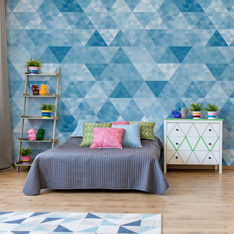 Modern Geometric Triangle Design Blue Tapetti, Valokuvatapetti |  