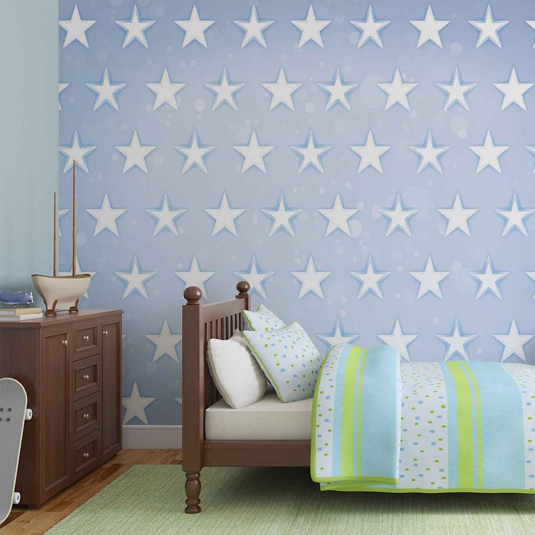 Stars Pattern Blue Valokuvatapetti