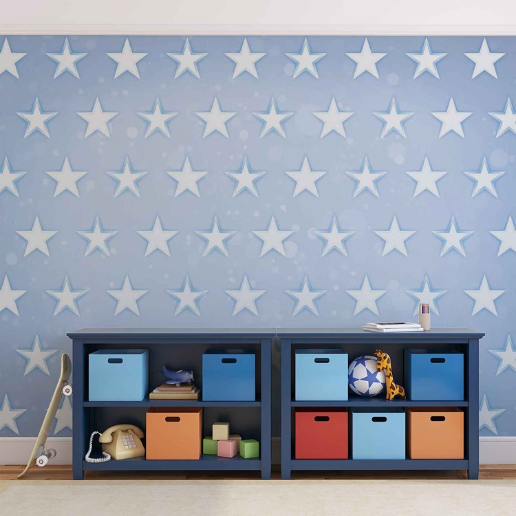 Stars Pattern Blue Valokuvatapetti