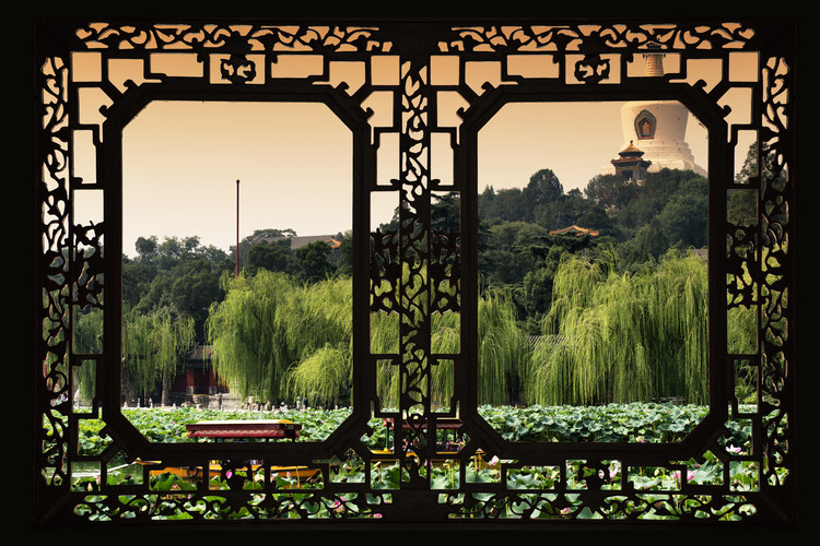 Valokuvataide Asian Window - Lotus Flowers