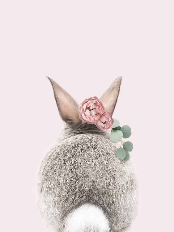 Valokuvatapetti Flower crown bunny tail pink