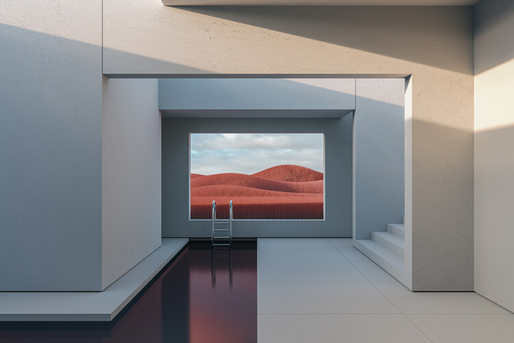 Murais de parede Minimal interior with a red field at day series 1