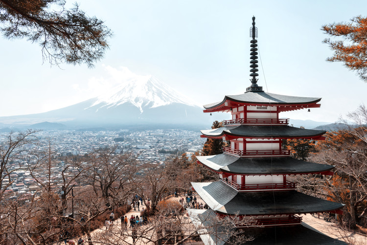 Taide valokuvaus Mt. Fuji with Chureito Pagoda