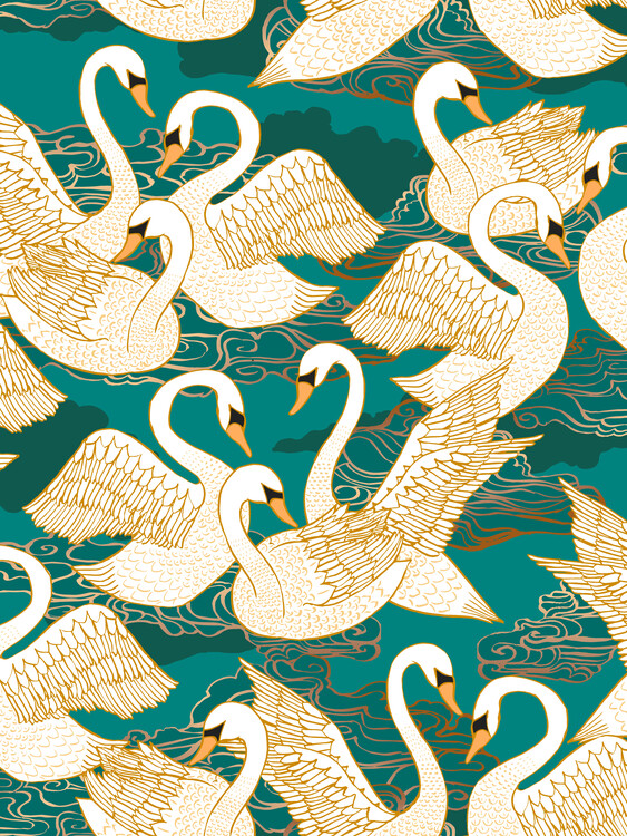 Wallpaper Mural Swans - Turquoise