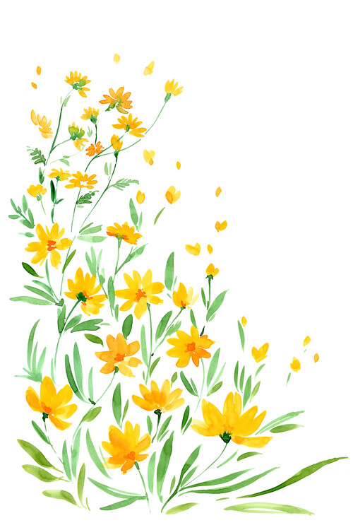 Murais de parede Yellow watercolor wildflowers