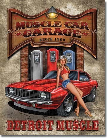 Metal sign LEGENDS - muscle car garage
