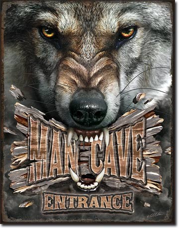 Metal sign Man Cave Wolf