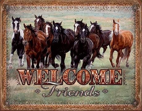 Metal sign WELCOME - HORSES - Friends