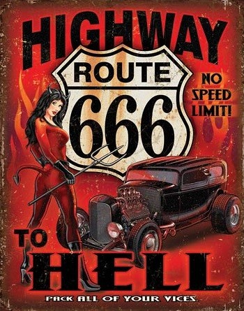 Metallikyltti Route 666 - Highway to Hell