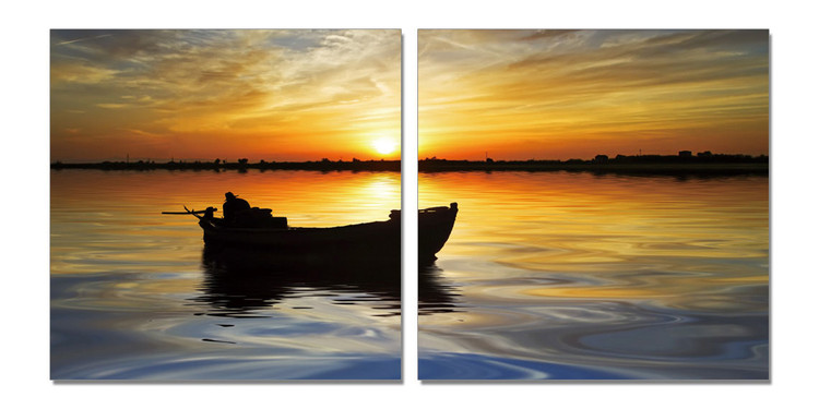 Abandoned boat at sunset Mounted Art Print