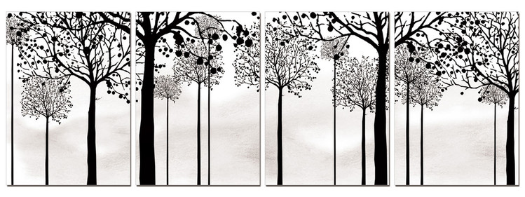 Black silhouettes of trees Mounted Art Print