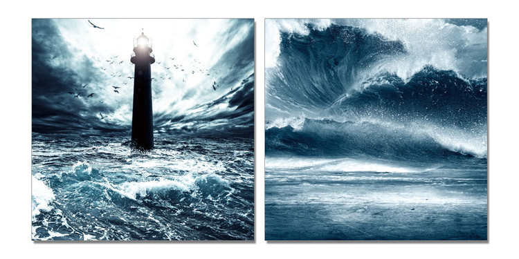 Lighthouse in storm Mounted Art Print