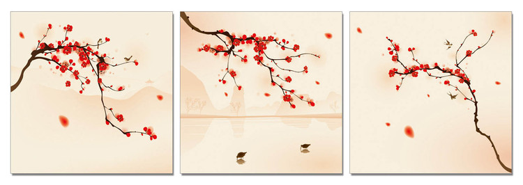 Modern Design - Branches with Blossoms Mounted Art Print